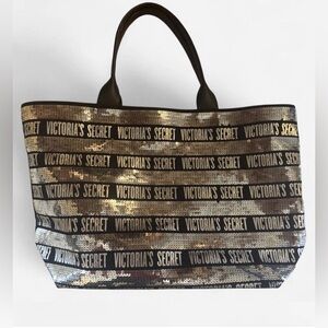 Victoria's Secret Black and Silver Weekender Sequin Tote